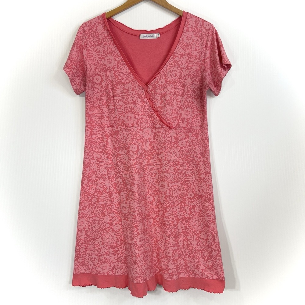Fresh Produce Floral Dress Size Small Pink Cotton V-Neck Short Sleeve USA *FLAW*